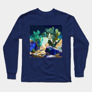 Blue and Green Cactus Desert Scenery Long Sleeve T-Shirt